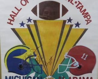 1988 Hall of Fame Bowl Tampa Michigan VS Alabama Poster, Signed