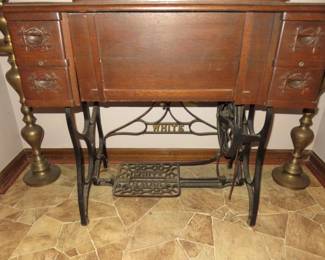 Antique White Treadle Sewing Machine Cabinet