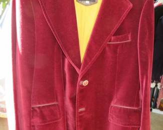 Vintage Cortefiel Men's Burgundy Velvet Blazer Jacket Size 42, Made in Spain