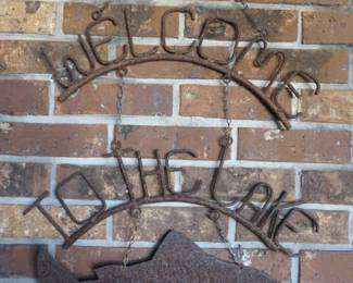 Welcome To The Lake Fish Silhouette Rustic Metal Hanging Wall Sign