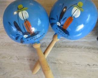 Vintage Little Havana Wooden Painted Gourd Maracas