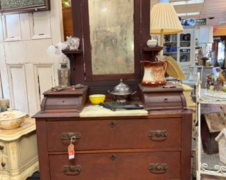 Antique 3 drawer dresser with marble top and mirror