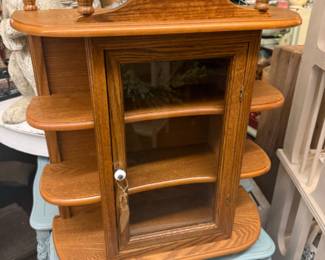 Vintage Curio Cabinet Wood 9 shelf cabinet with glass door