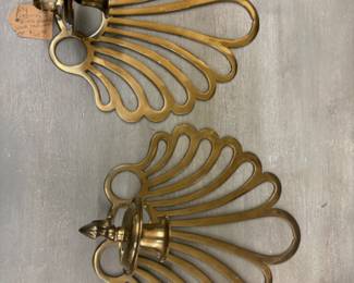 Vintage Pair of Brass Peacock wall sconces