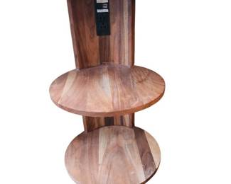 Round Three Tiered Wood Table with Power Outlet
