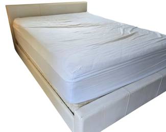Queen Platform Bed in White Faux Leather Includes Mattress Box Springs Mattress Pad