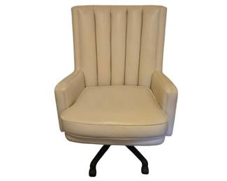 Thomasville White Leather Channel Back Desk Chair with a Swivel Base and Casters