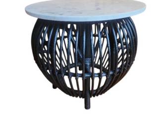 Round Marble Top and Black Wicker Bottom Side Table