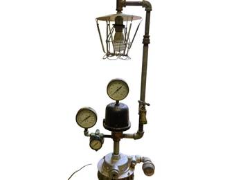 Handmade Steampunk Industrial Lamp Constructed from Repurposed Industrial Parts