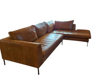 Freestyle Collection Mid Century Caramel Colored Leather Sectional Sofa