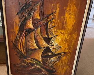 Retro painting of ship