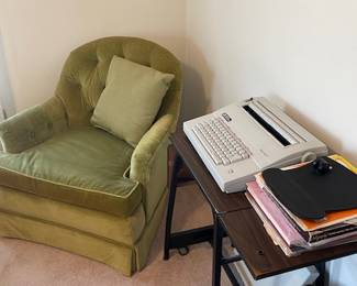Brother typewriter, velvet chair