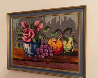 Needlepoint flowers in frame
