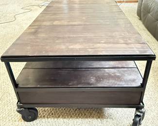 Restoration Hardware 2 Tier  Industrial Coffee Table on Wheels