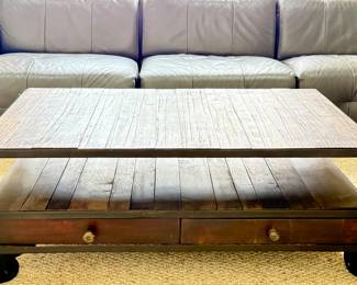Restoration Hardware 2 Tier  Industrial Coffee Table on Wheels