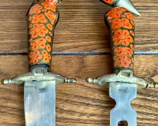 Vintage Knife and Fork Set in Red/Orange Gilded Sheath Stand