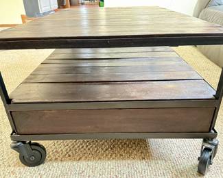 Restoration Hardware 2 Tier  Industrial Coffee Table on Wheels