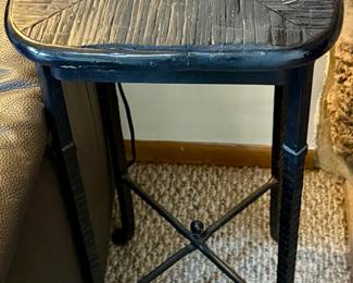 Vintage Side Table, Lamp Tale or Plant Stand in Black with Bamboo Style Top