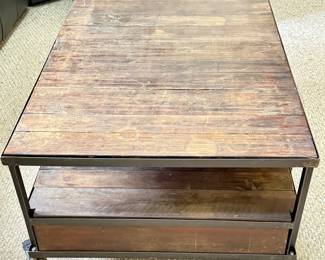 Restoration Hardware 2 Tier  Industrial Coffee Table on Wheels