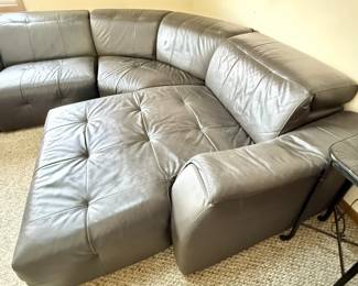 Beautiful Leather Sectional with Power Recliner and Chaise.  Shown withRestoration Hardware 2 Tier  Industrial Coffee Table on Wheels