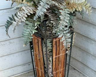 Bamboo and Metal Planter with Faux Fern