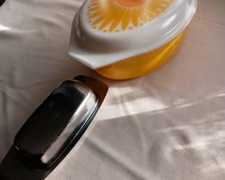 Mid. Century modern 
Chrome covered butter dish 
Pyrex covered oval bowl