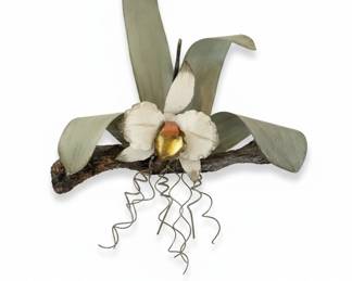 MidCentury Metal Orchid Wall Art on Driftwood third image