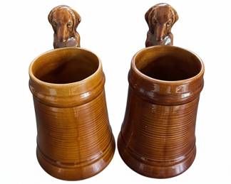 Vintage Dog Head Ceramic Tankard Mugs Set of   Possibly Lancaster Colony or Colony Ware fourth image