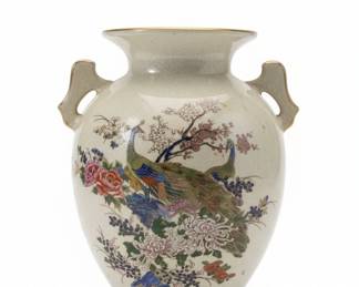Vintage Japanese Satsuma Vase with Peacock and Floral Motif third image