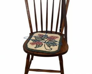 Antique Spindle Back Windsor Chair with Needlepoint Seat Pad third image