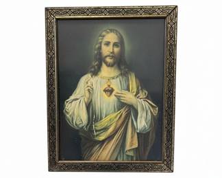Vintage Framed Sacred Heart of Jesus Lithograph Print third image