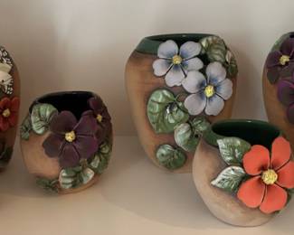 Old Patagonia Pottery Ceramic Vases with Floral and Butterfly Motifs by Mary Frolick sixth image