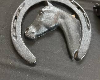 Cast Iron Horseshoe with Horse Head Door Knocker second image