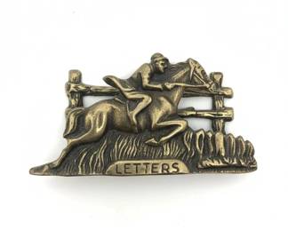 Brass Letters Horse and Rider Jumping Fence Paperweight fifth image