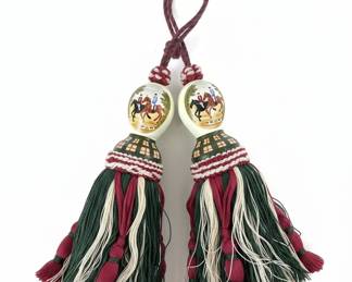 Vintage HandPainted Equestrian Scene Ceramic Tassel Tiebacks fourth image