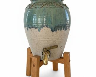 Art Pottery Water Dispenser with Wooden Stand second image