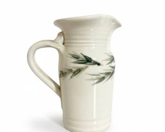 HandPainted Ceramic Pitcher with Bamboo Motif  Signed M.R.L. third image