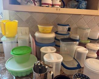 Assorted Kitchenware, including Tupperware and Decorative Storage