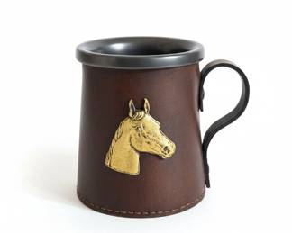 Vintage Real Hide Leather Tankard with Horse Emblem, Made in England fourth image