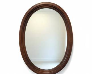 Ethan Allen Oval Wall Mirror with Dark Stained Wooden Frame fourth image