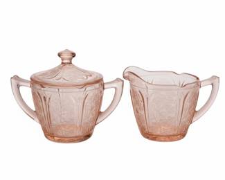 Pink Cherry Blossom Depression Glass Sugar and Creamer Set by Jeannette fourth image