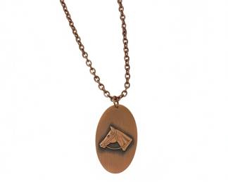 Vintage Copper Horse Head Pendant Necklace with Rope Chain second image