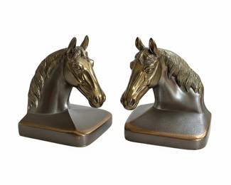Pair of Brass and Resin Horse Head Bookends by Philadelphia Mfg. Co.