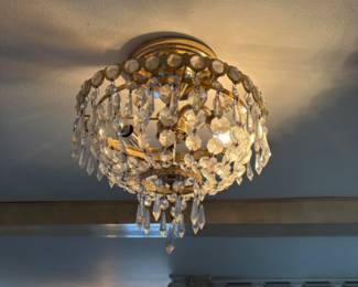 lots of vintage crystal and brass chandeliers and light fixtures for sale