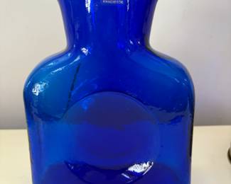 vintage Blenko double spouted water pitcher in cobalt