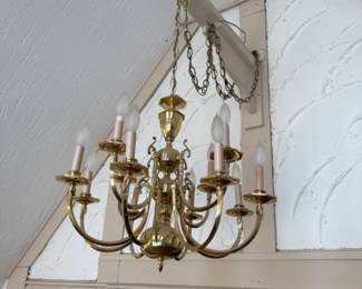 lots of vintage crystal and brass chandeliers and light fixtures for sale