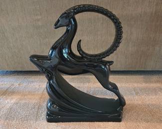 Vintage Large Haeger Art Deco Black Ebony Gazelle Ram Sculpture
