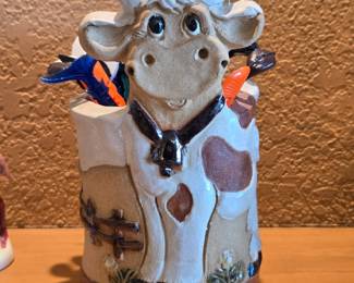 Handmade Pottery Cow Pen, Pencil, Sizzle Stick Holder