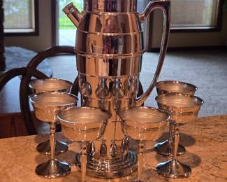 Mid Century Chrome Cocktail Shaker 6 Glasses