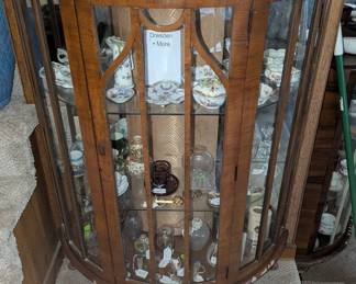 Antique perfume bottles, Porcelain, etched glassware.